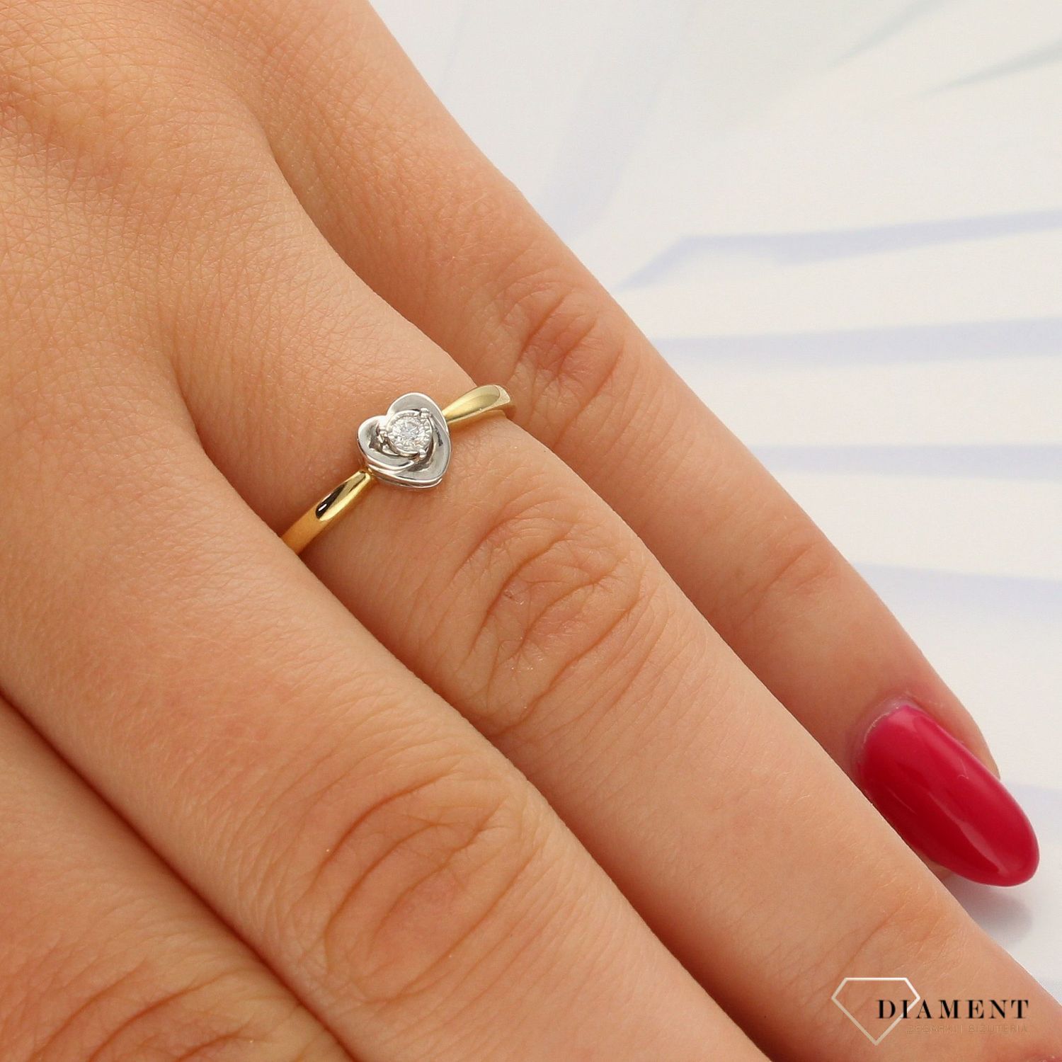 Pierścionek złoty DIAMENT żółte i białe złoto, diament, serce R-3663 X. Złoto i brylanty to wyjątkowe połączenie, które kobiety wprost uwielbiają.  R3663Y-008ct.jpg